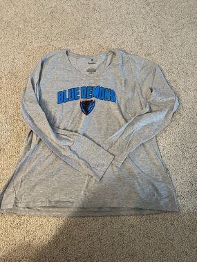 Fanatics Gray Long Sleeve "BLUE DEMONS" Tee with Blue Logo